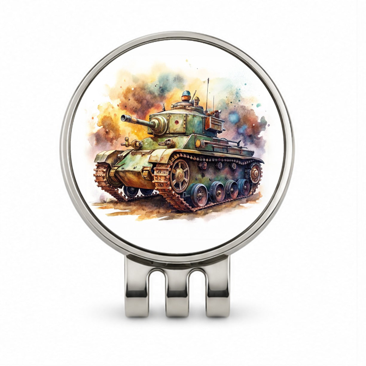 Steampunk Tank Fantasy Sci-fi Watercolor Golf Hat Clip with Ball Marker