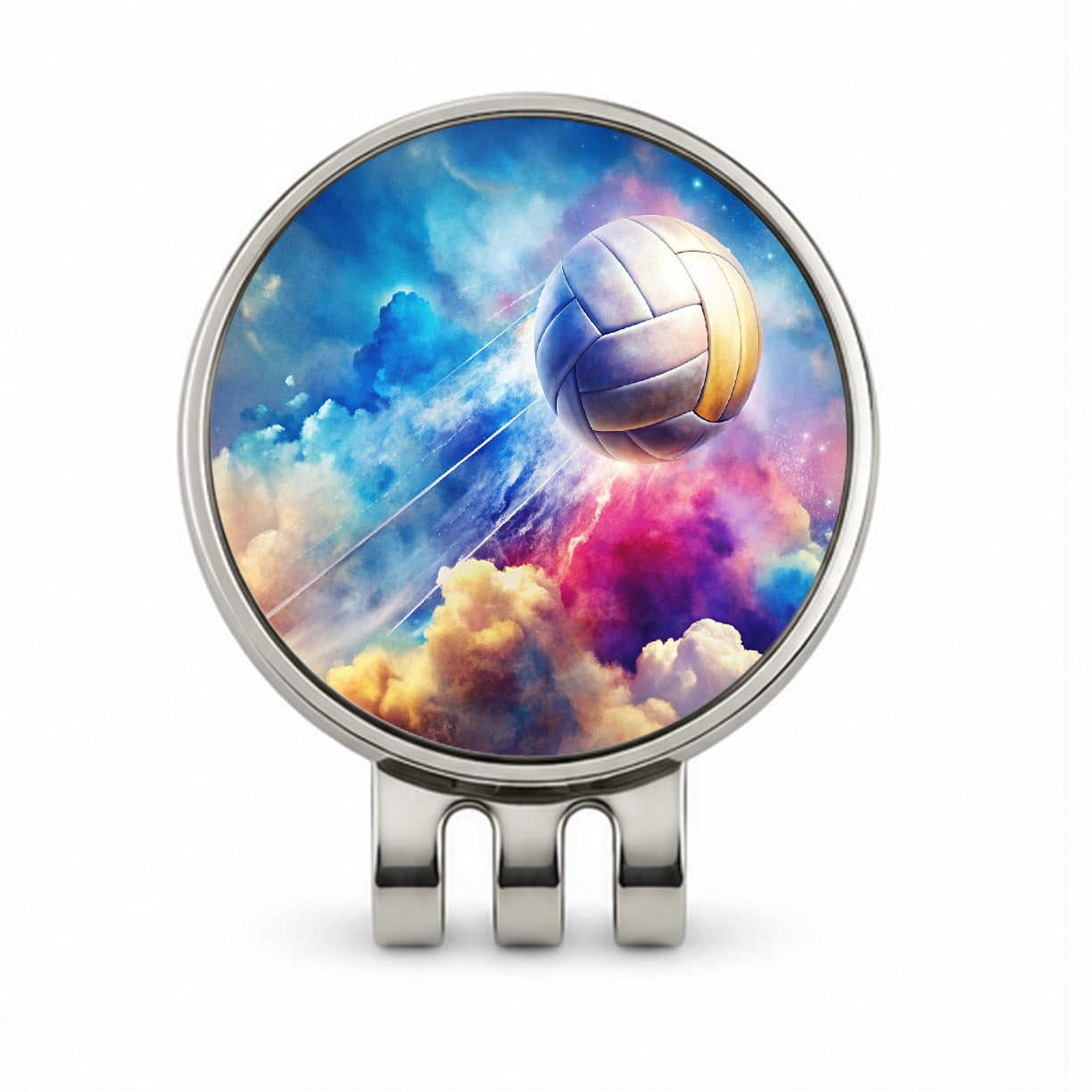 Volleyball Ball Rocketing Through The Sky Watercolor Golf Hat Clip with Ball Marker