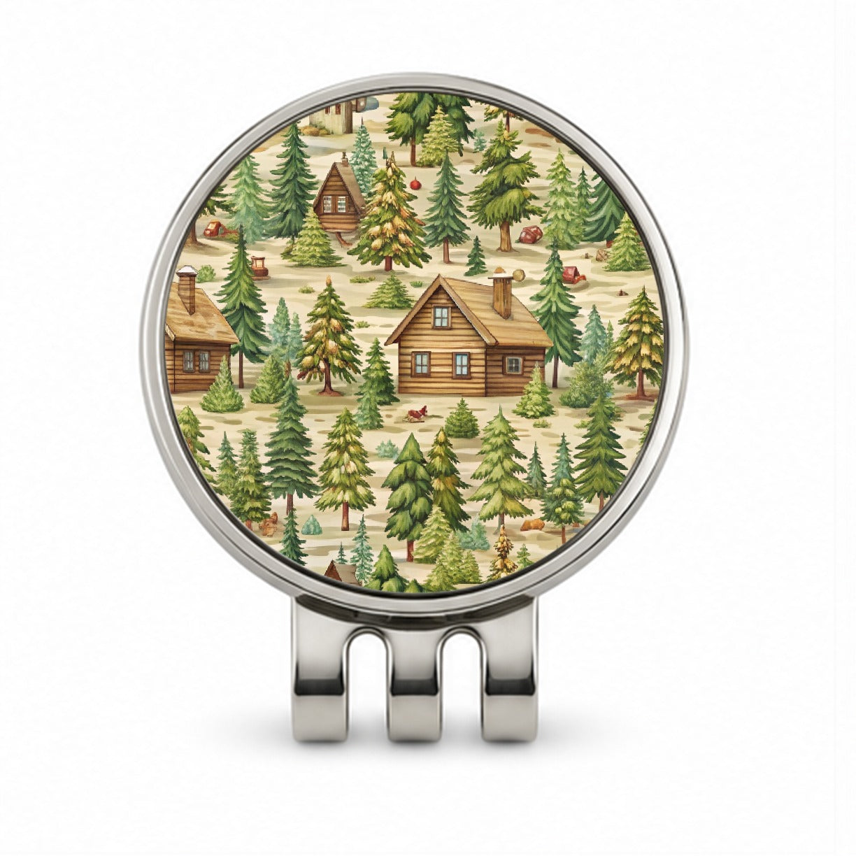 Log Cabin In Forest Pattern Golf Hat Clip with Ball Marker