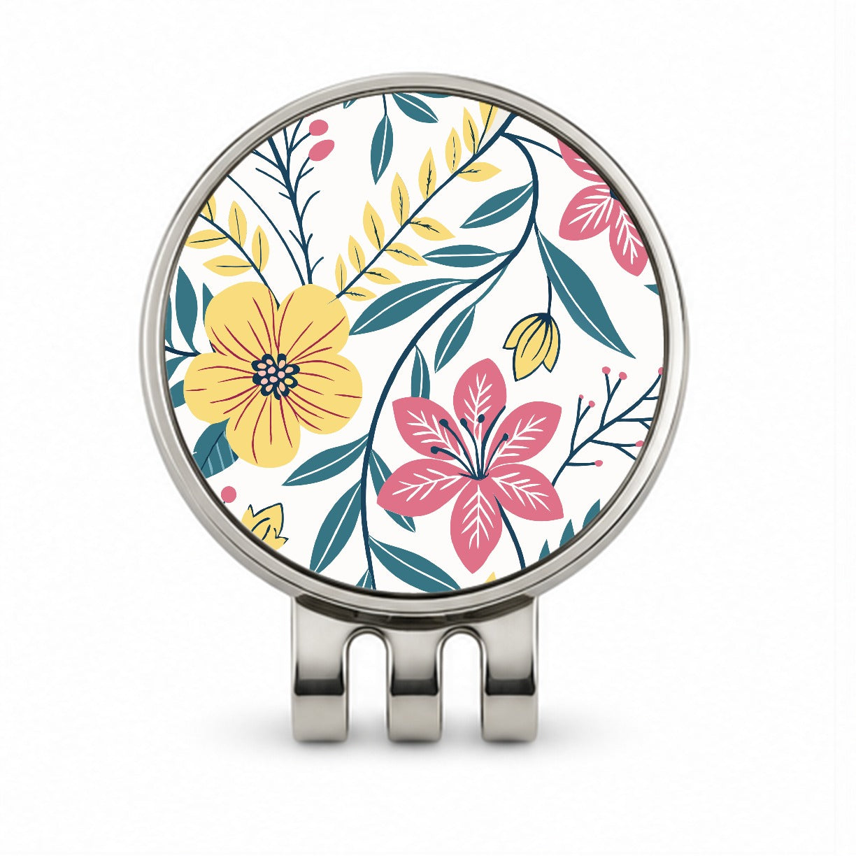 Pretty Flowers Floral Motif Colorful Golf Hat Clip with Ball Marker