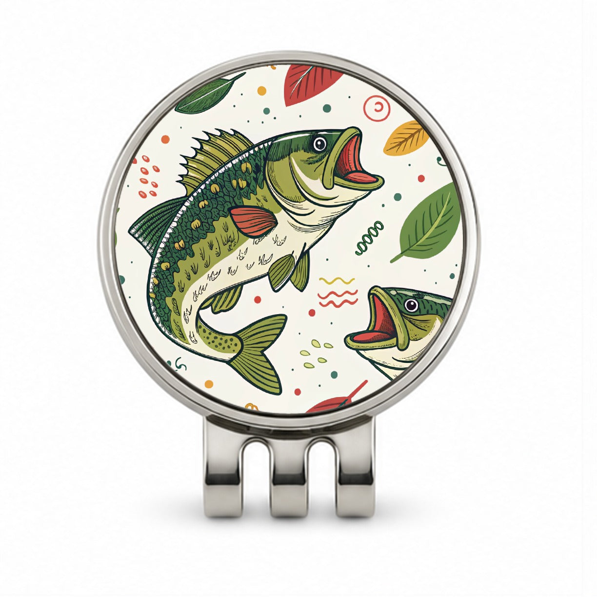 Bass Fish Fishing Cute Cartoon Golf Hat Clip with Ball Marker