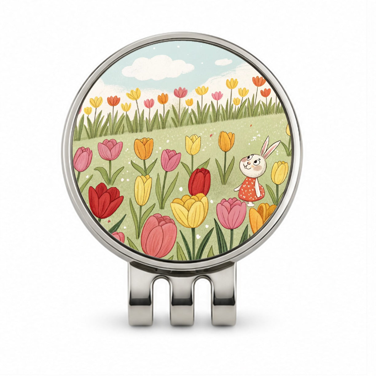 Field Of Tulips And Bunny Flowers Golf Hat Clip with Ball Marker