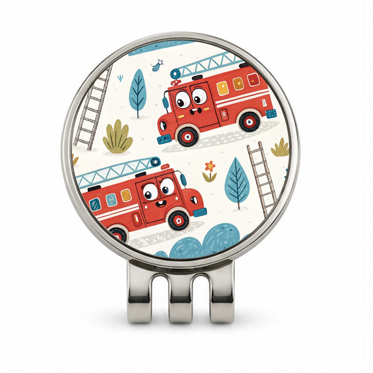 Firetrucks Cartoon Style Golf Hat Clip with Ball Marker
