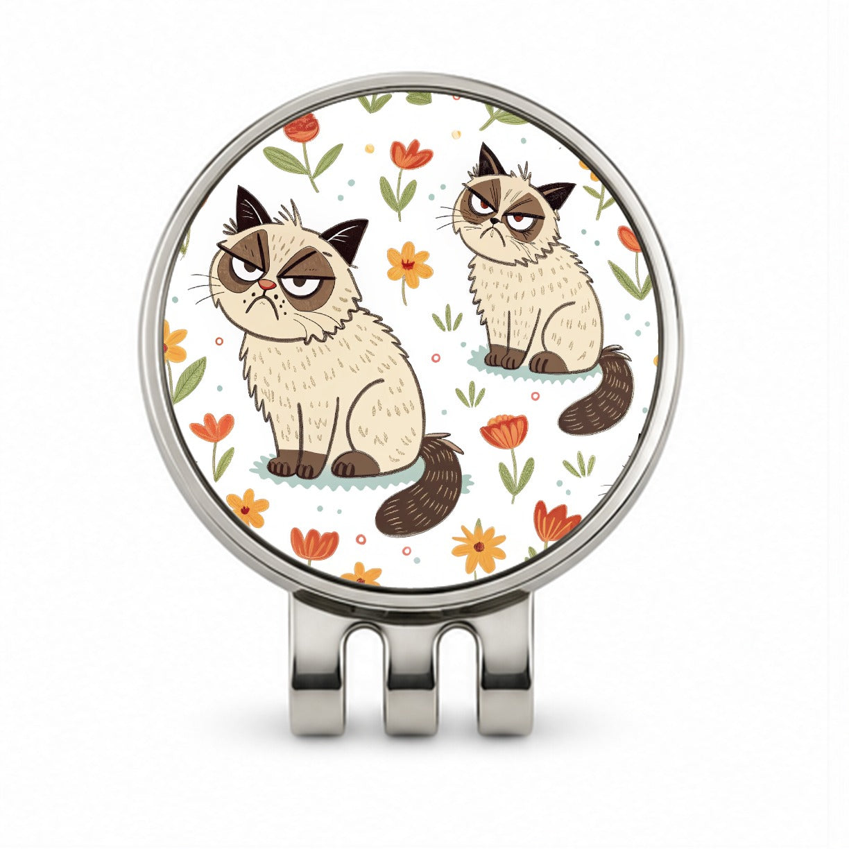 Grumpy Persian Cat Golf Hat Clip with Ball Marker