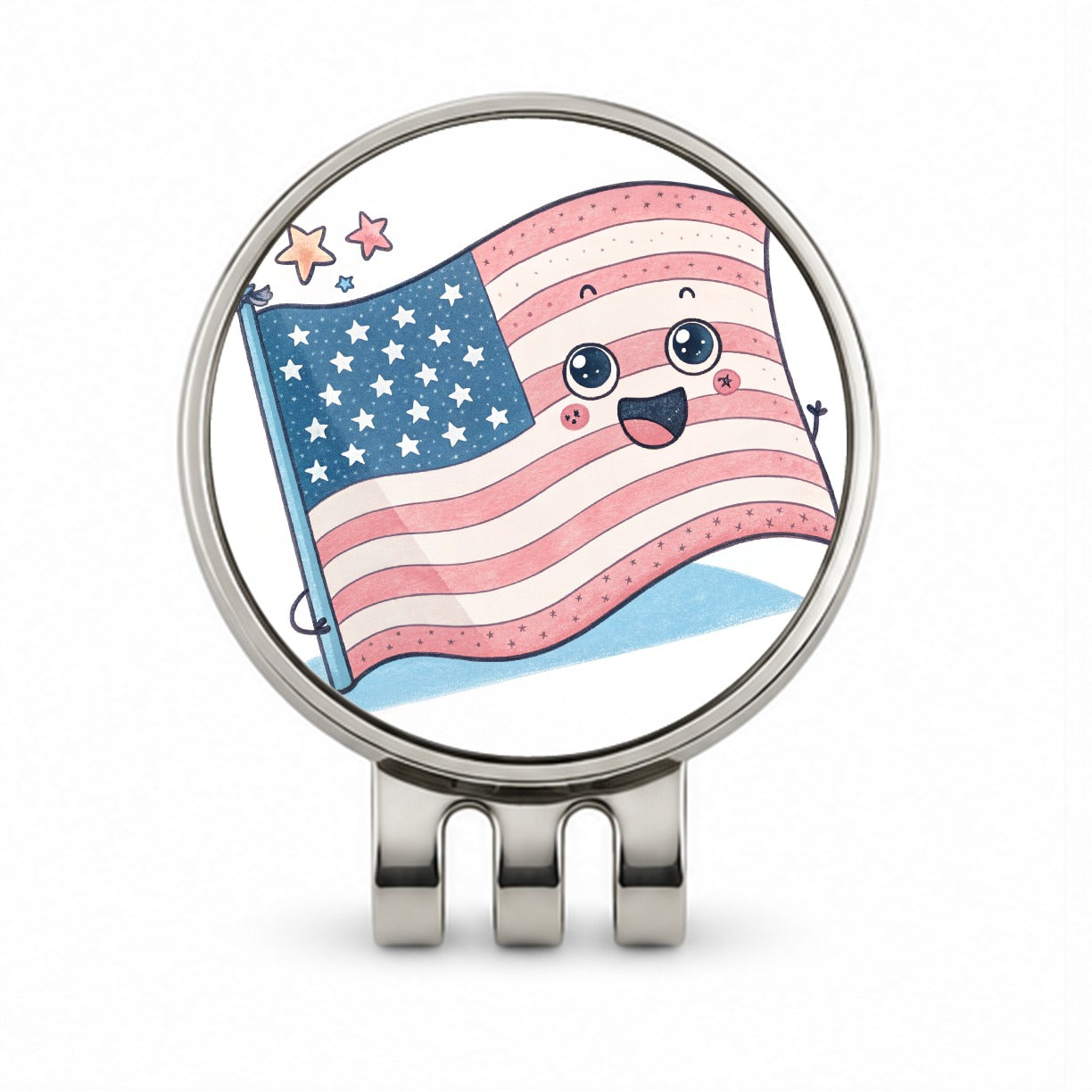 Kawaii American USA Flag Golf Hat Clip with Ball Marker