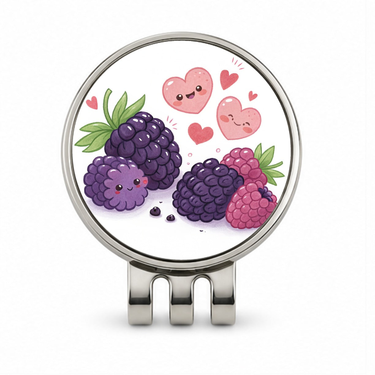 Kawaii Blackberries And Hearts Golf Hat Clip with Ball Marker