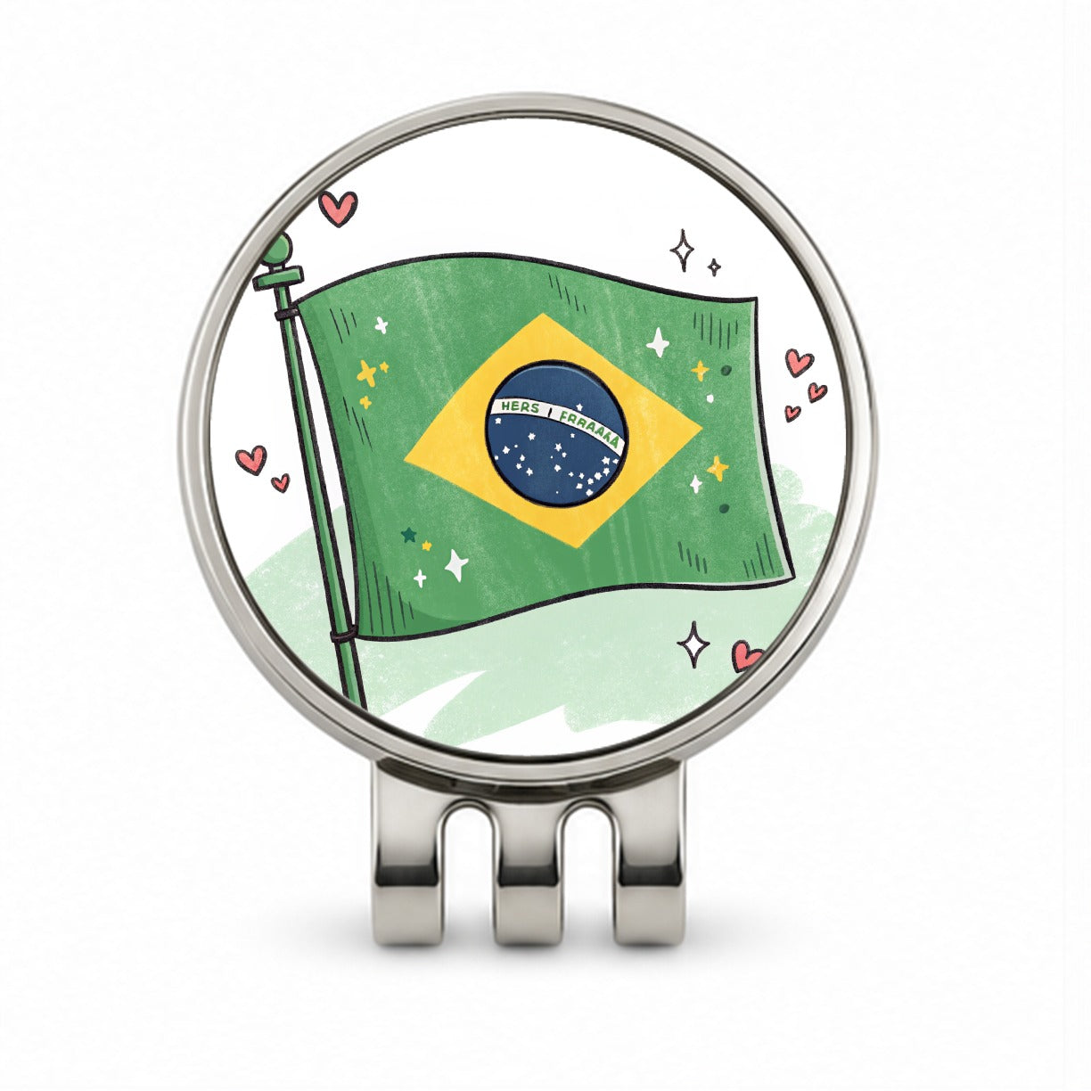 Kawaii Brazil Flag Golf Hat Clip with Ball Marker