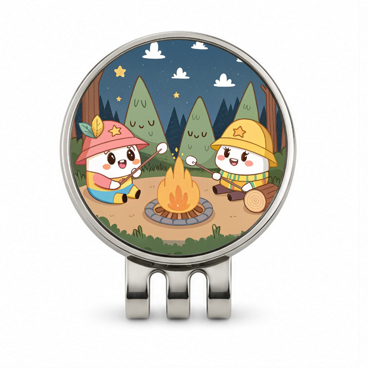 Kawaii Camping Roasting Marshmallows Golf Hat Clip with Ball Marker