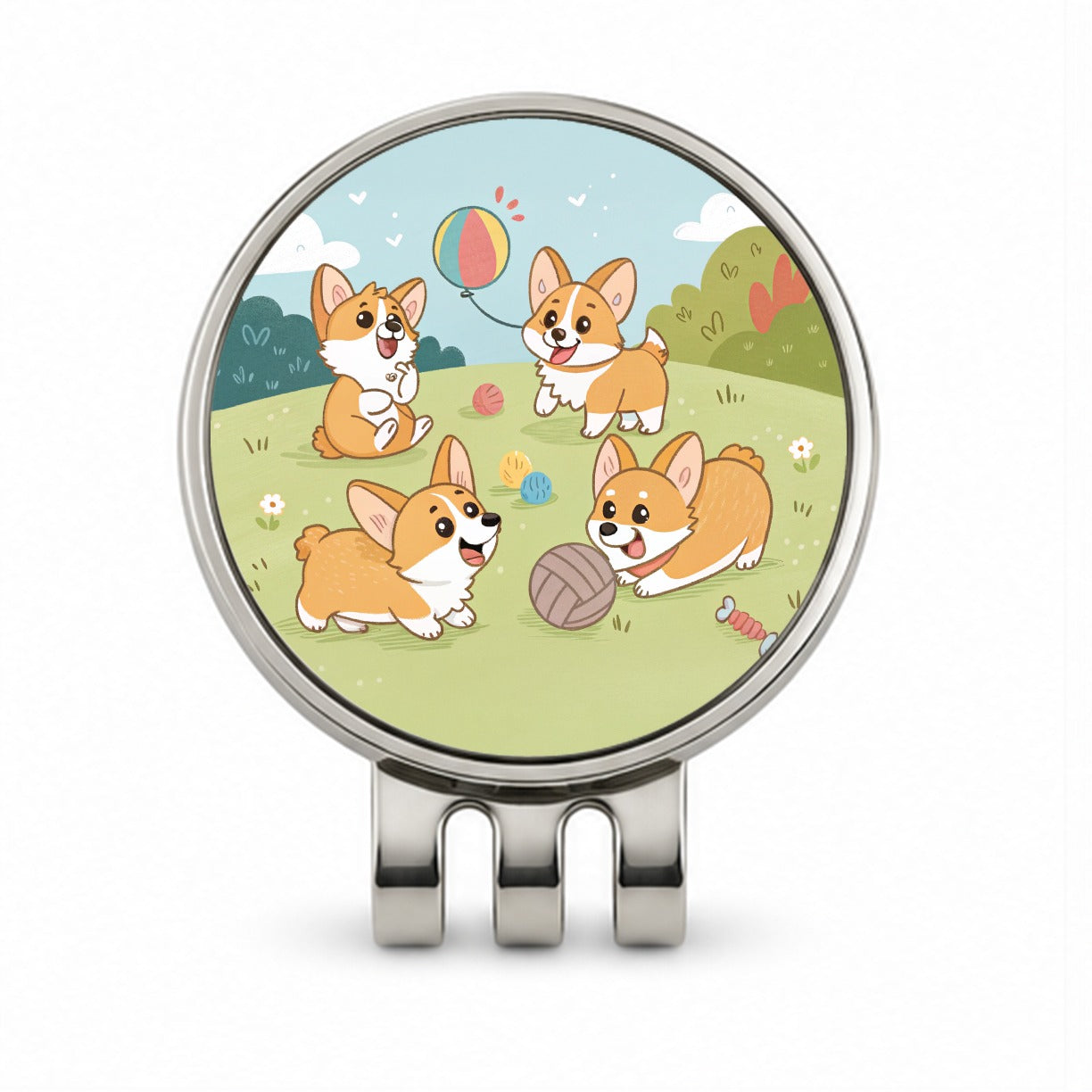 Kawaii Corgis Dogs Playing Golf Hat Clip with Ball Marker