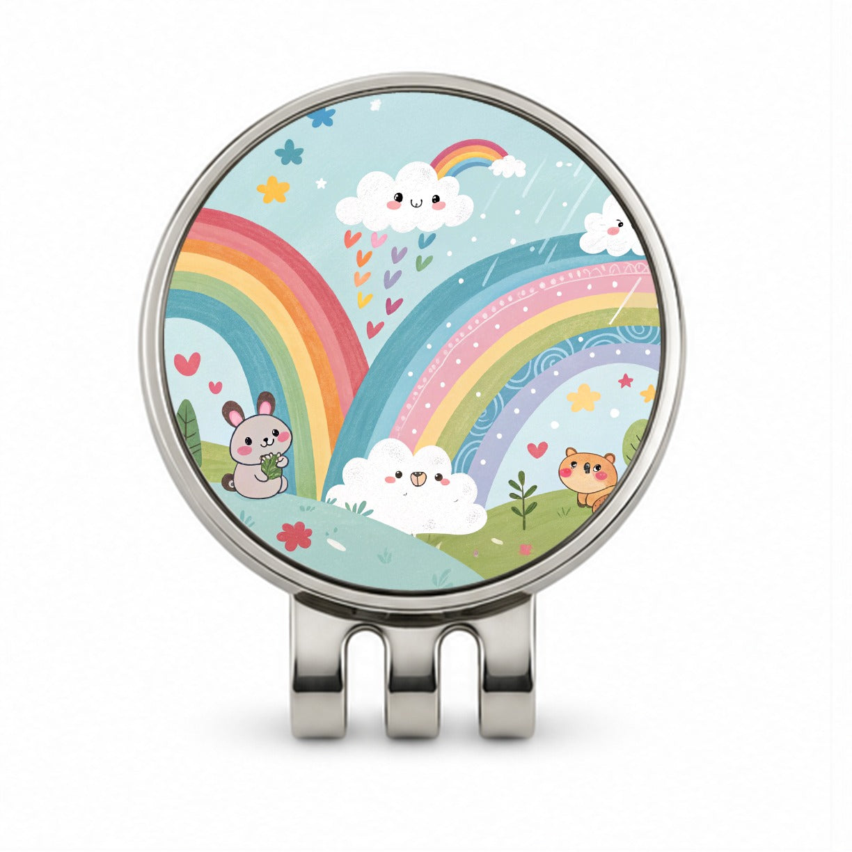 Kawaii Fun Rainbows Golf Hat Clip with Ball Marker