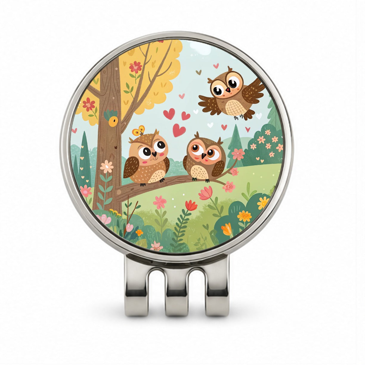 Kawaii Great Horned Owls Golf Hat Clip with Ball Marker