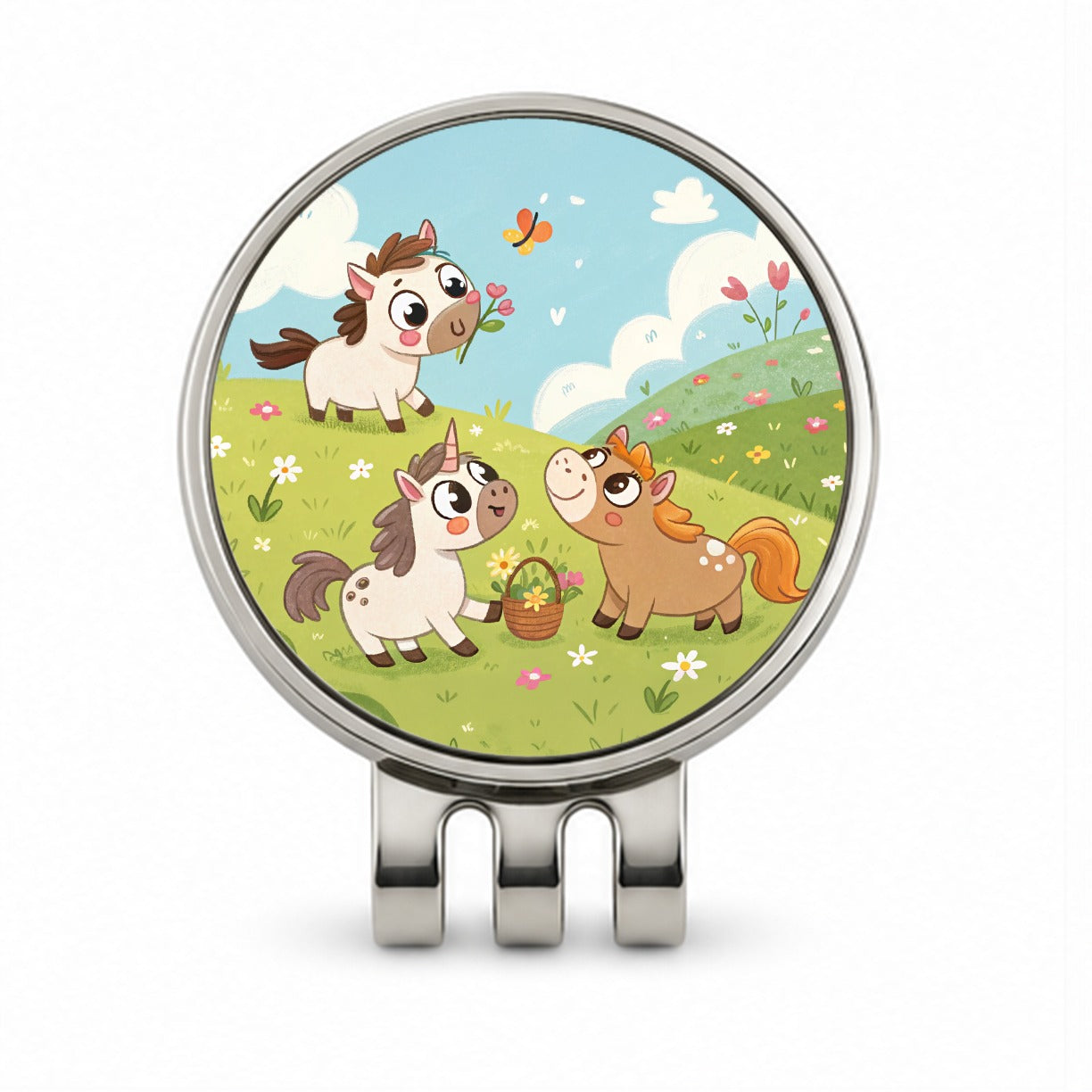 Kawaii Horses Playing Golf Hat Clip with Ball Marker