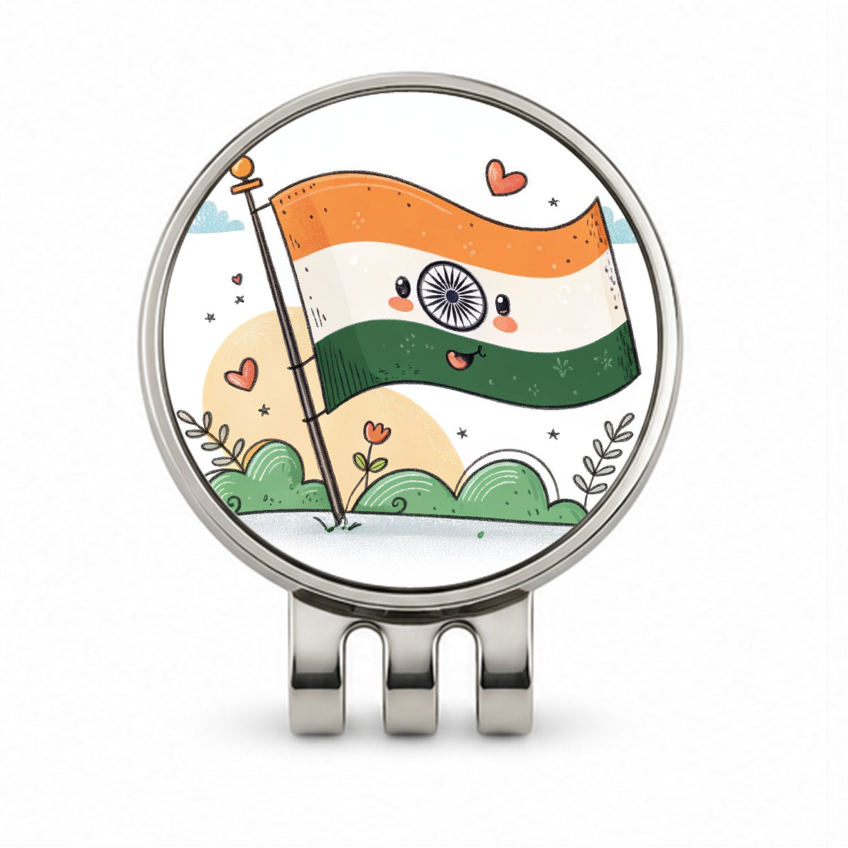 Kawaii India Flag Golf Hat Clip with Ball Marker