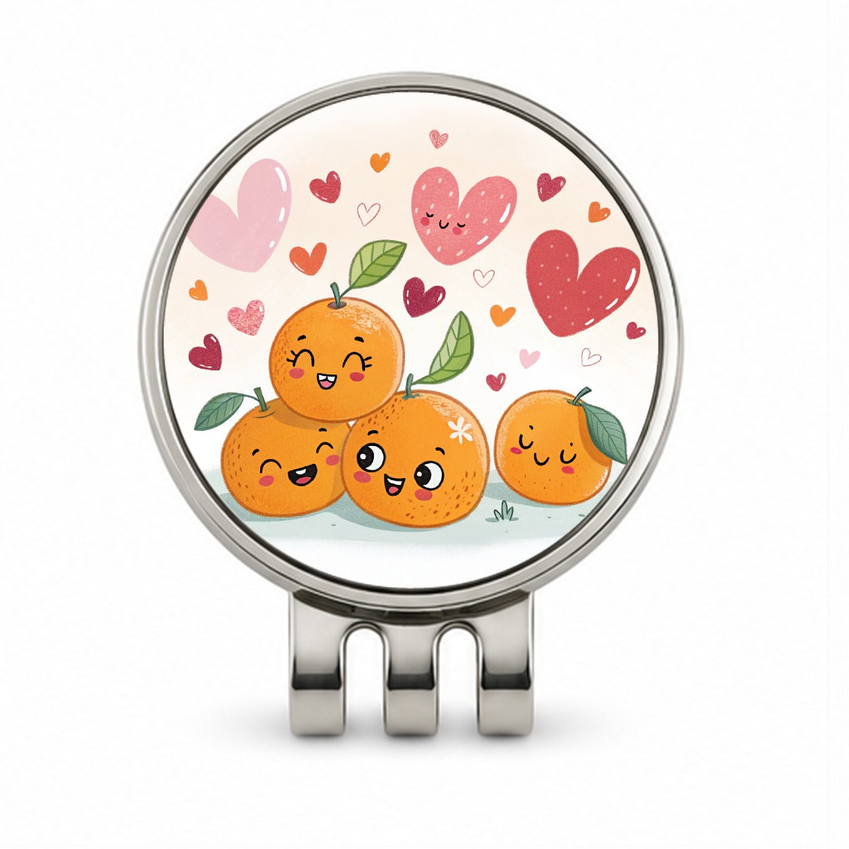 Kawaii Oranges And Hearts Golf Hat Clip with Ball Marker