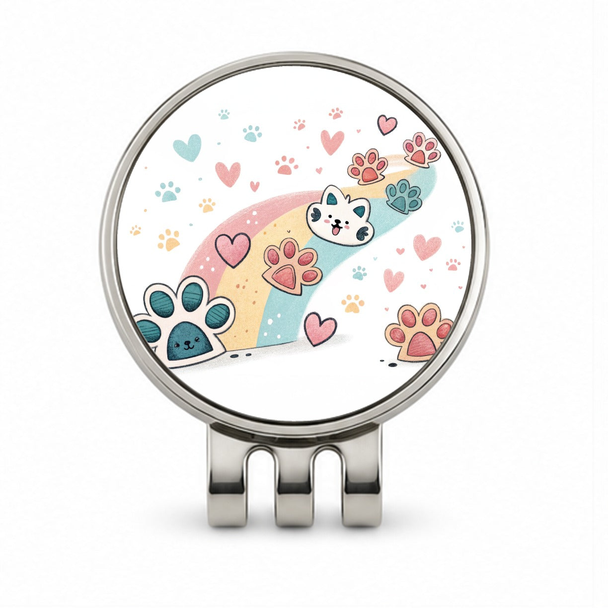 Kawaii Paw Prints And Hearts Sty Golf Hat Clip with Ball Marker