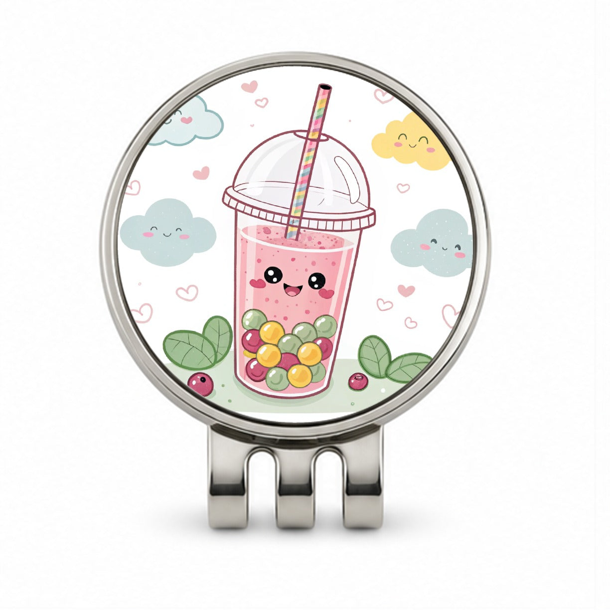 Kawaii Pink Boba Bubble Tea Golf Hat Clip with Ball Marker