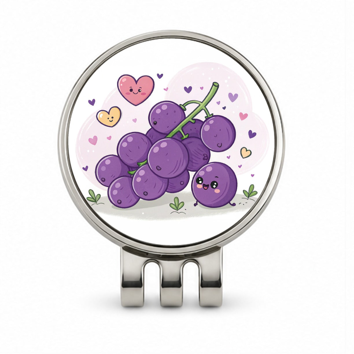 Kawaii Purple Grapes And Hearts Golf Hat Clip with Ball Marker