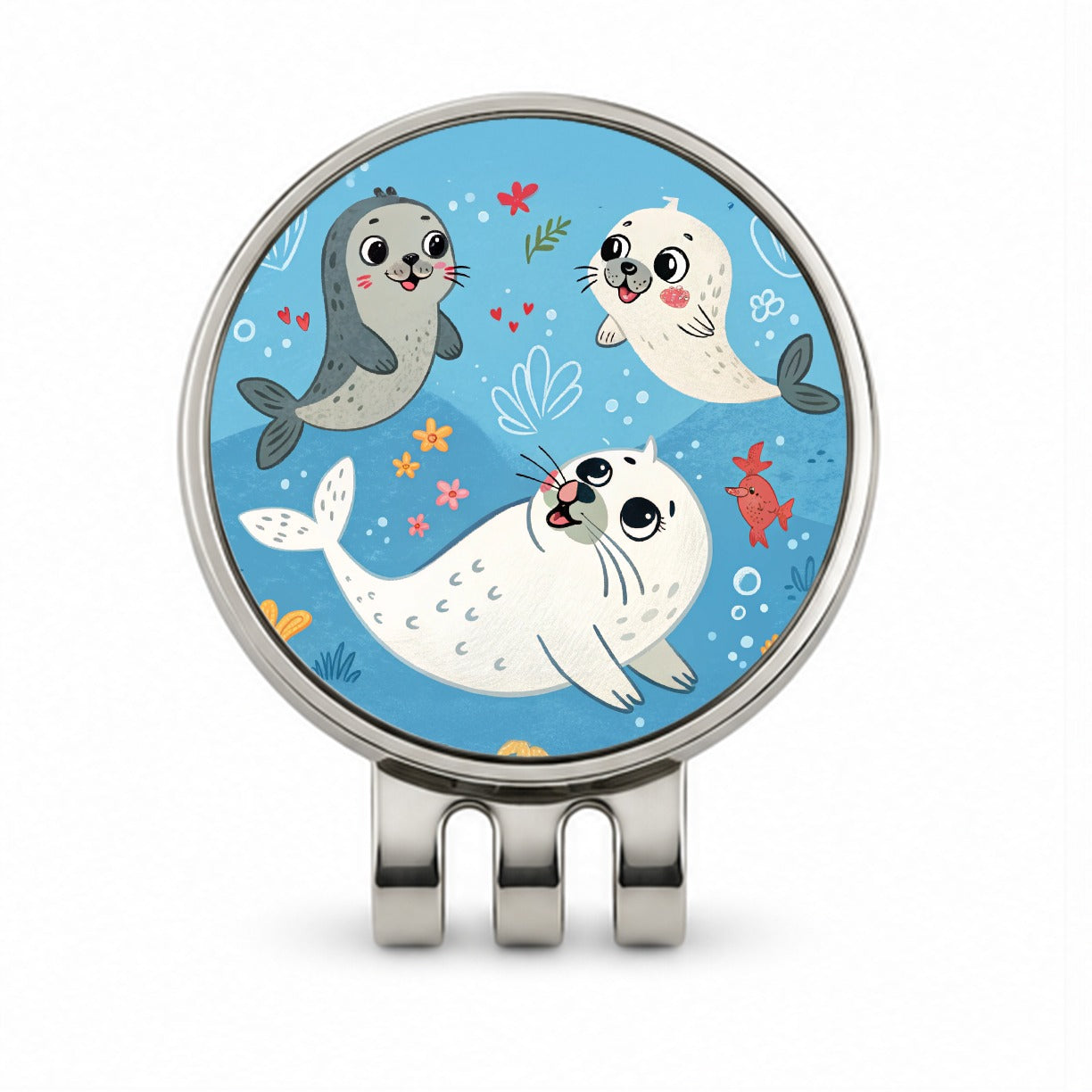 Kawaii Seals Golf Hat Clip with Ball Marker