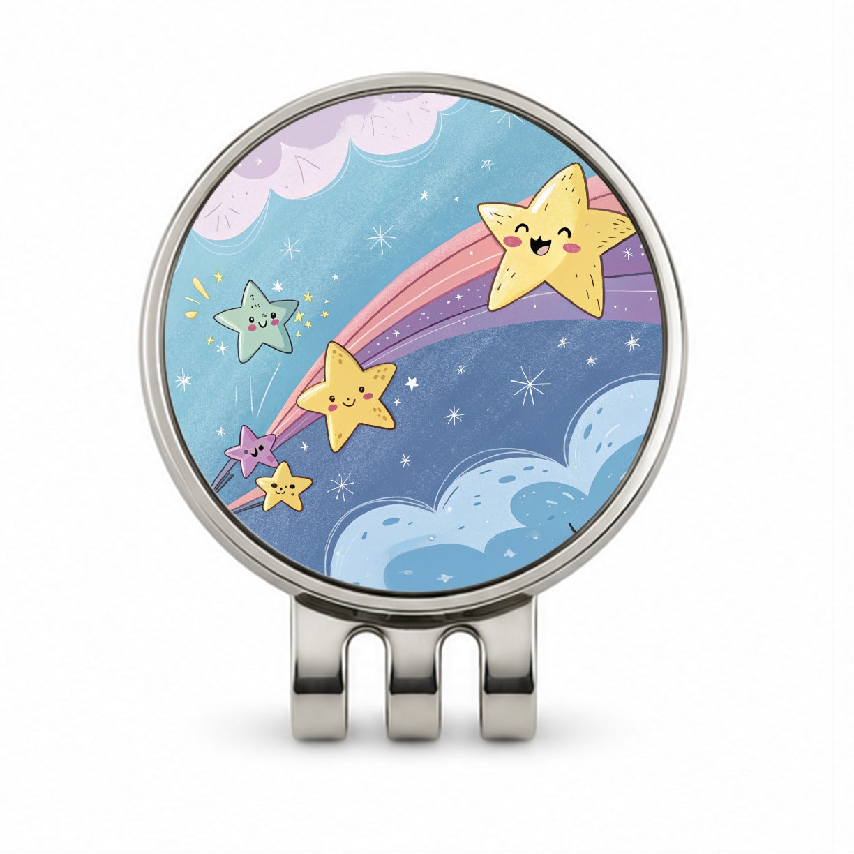 Kawaii Shooting Stars In Space Golf Hat Clip with Ball Marker