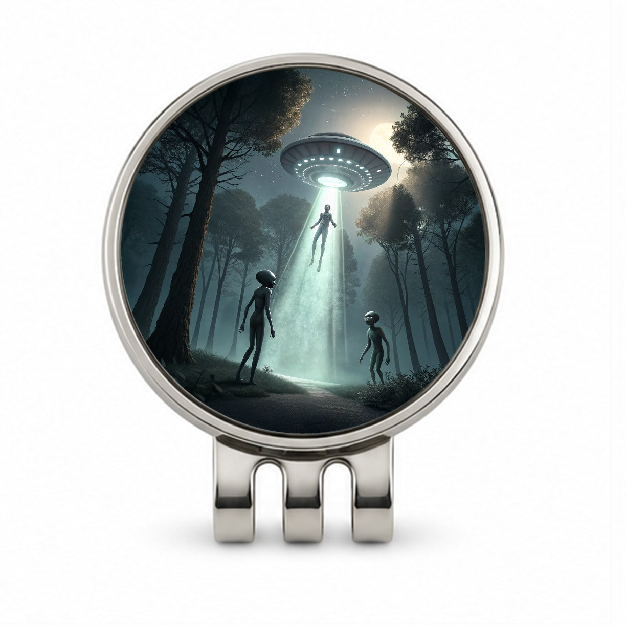 Alien Abduction in the Woods Sci-fi Golf Hat Clip with Ball Marker