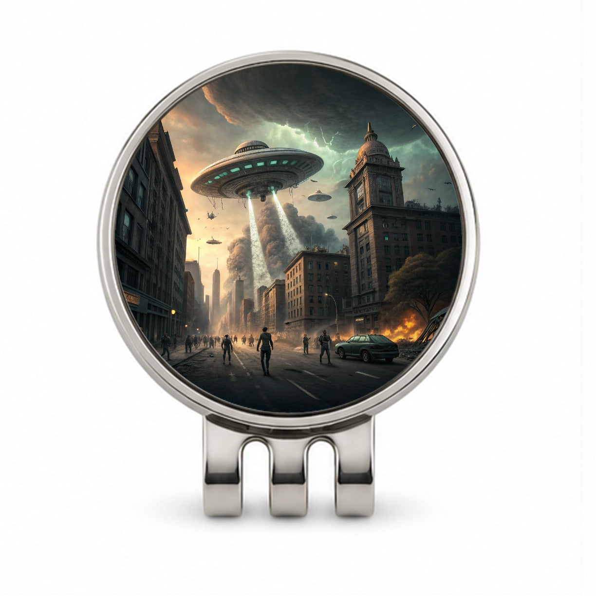 Alien Martian Invasion Destruction Of Earth Sci-fi Golf Hat Clip with Ball Marker