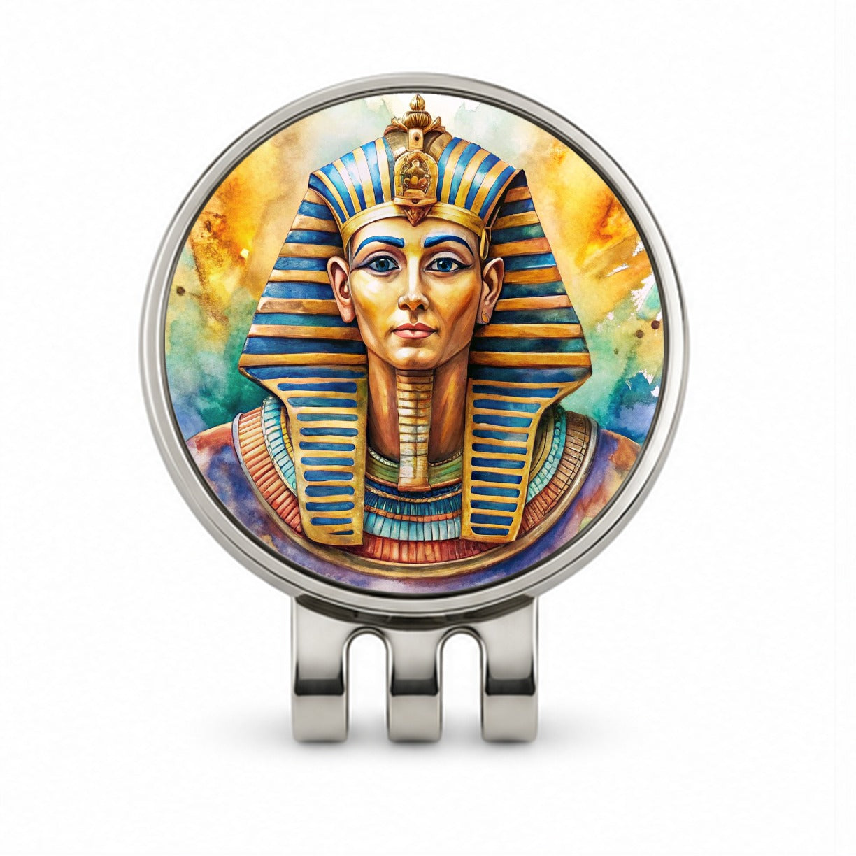 Ancient Egyptian Pharaoh Watercolor Golf Hat Clip with Ball Marker