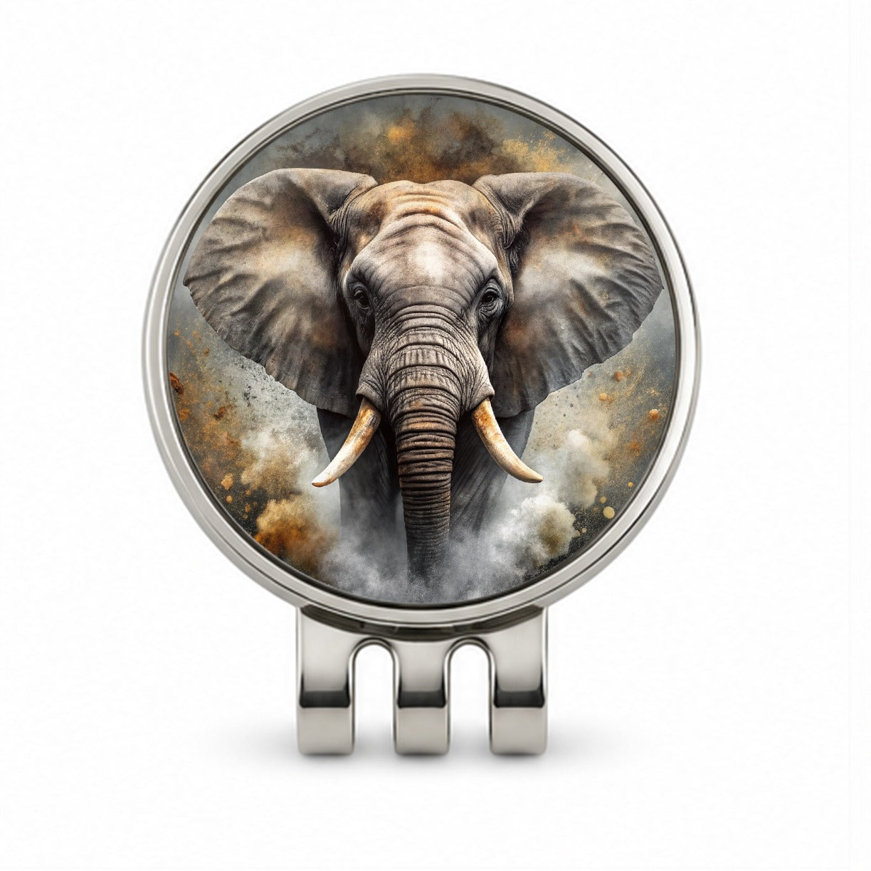 Angry Elephant Black Watercolor Golf Hat Clip with Ball Marker
