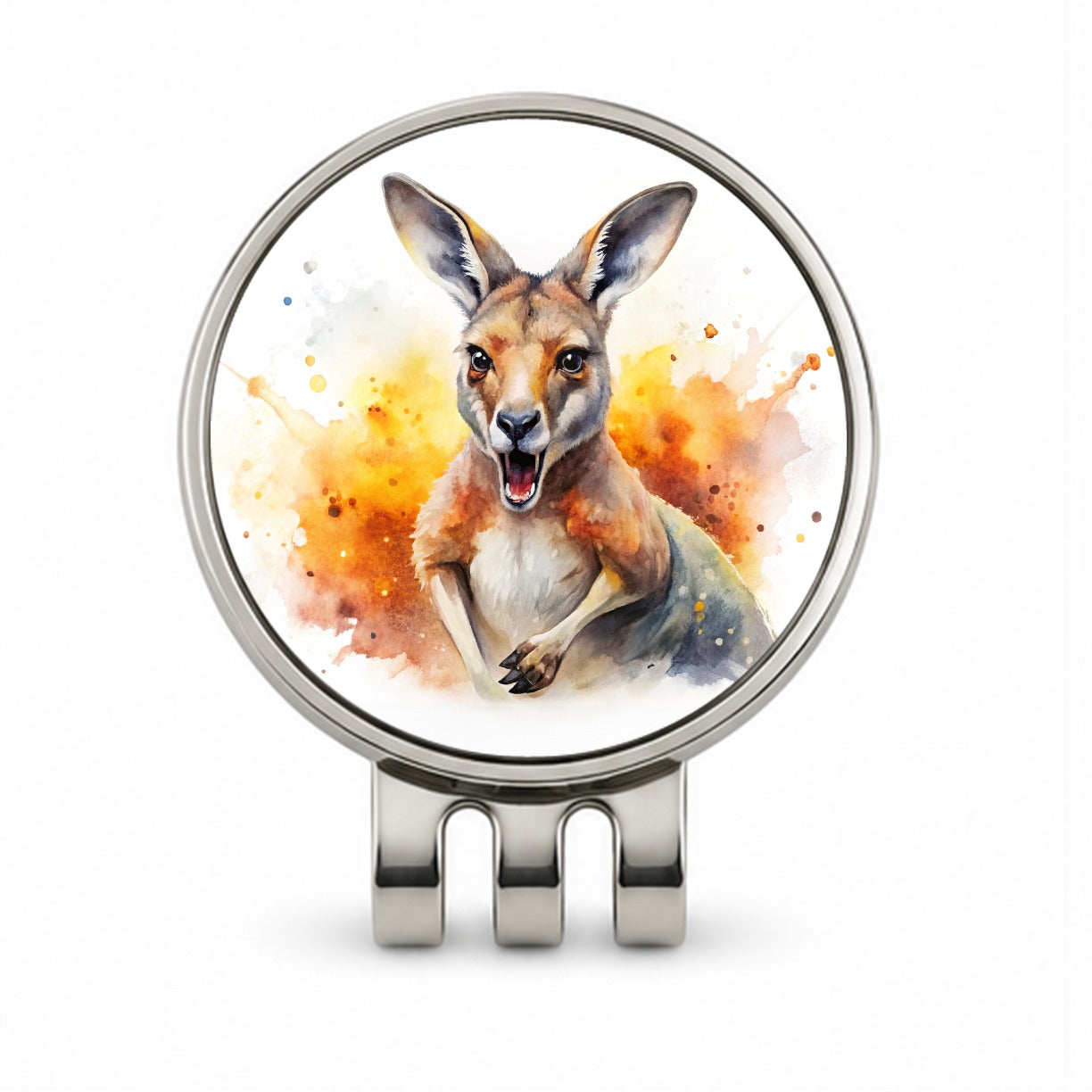 Angry Kangaroo Watercolor Golf Hat Clip with Ball Marker