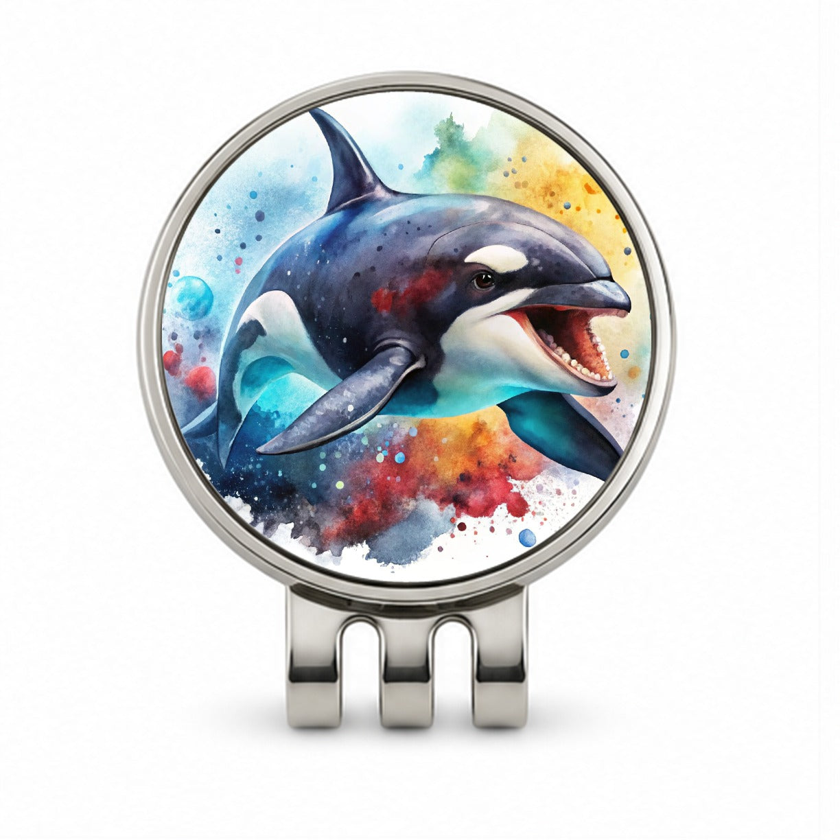 Angry Orca Killer Whale Watercolor Golf Hat Clip with Ball Marker