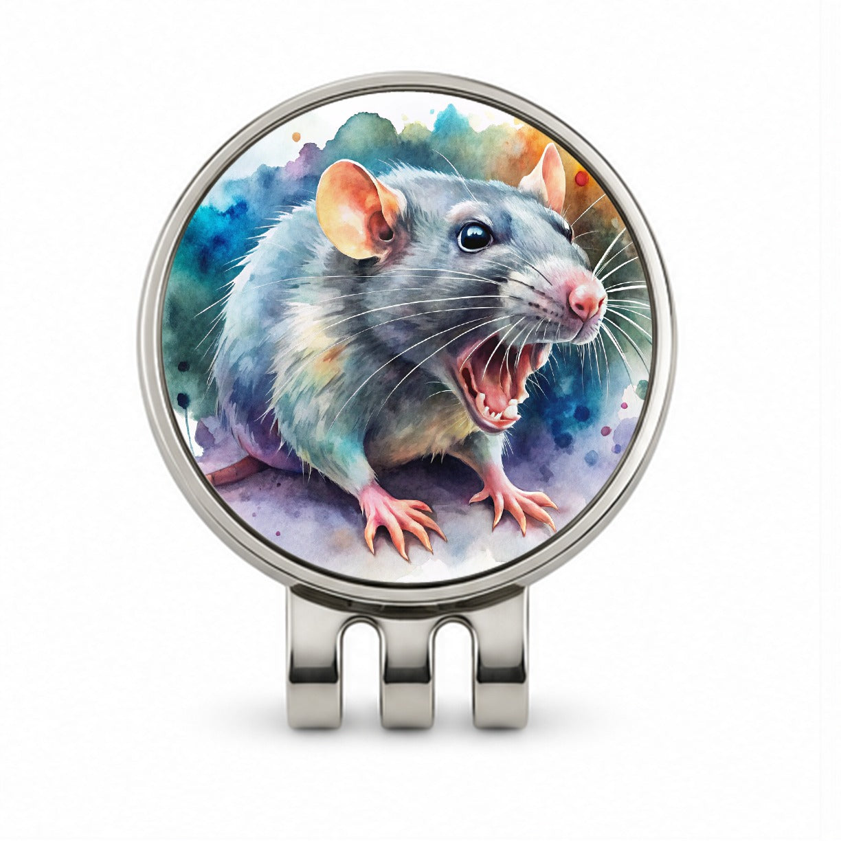Angry Rat Watercolor Golf Hat Clip with Ball Marker