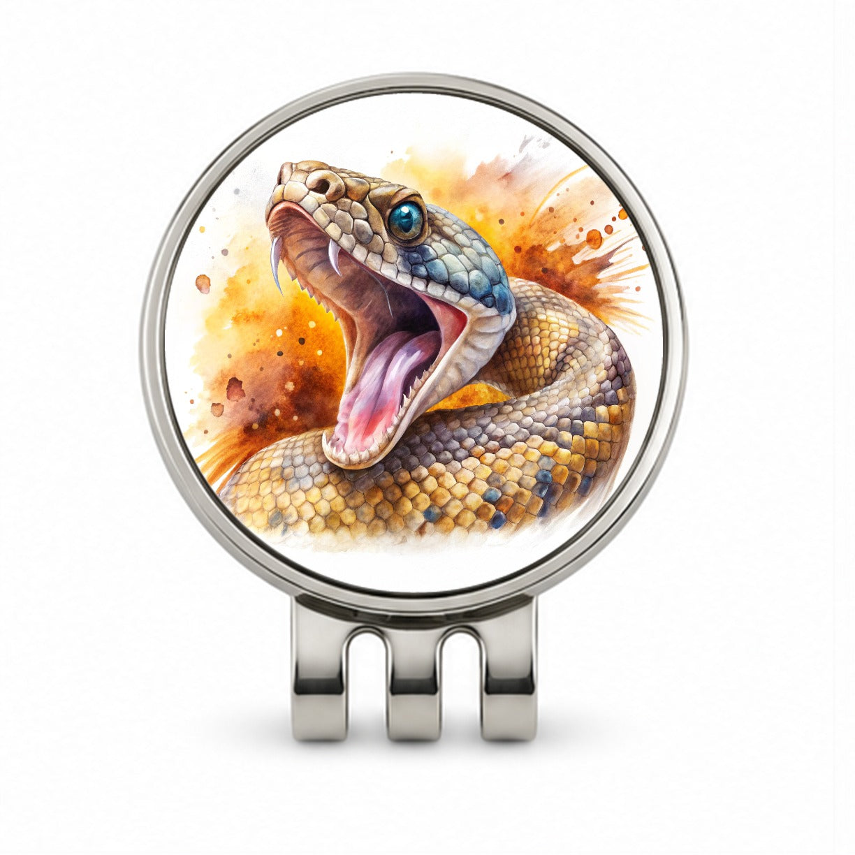 Angry Rattlesnake Snake Reptile Watercolor Golf Hat Clip with Ball Marker