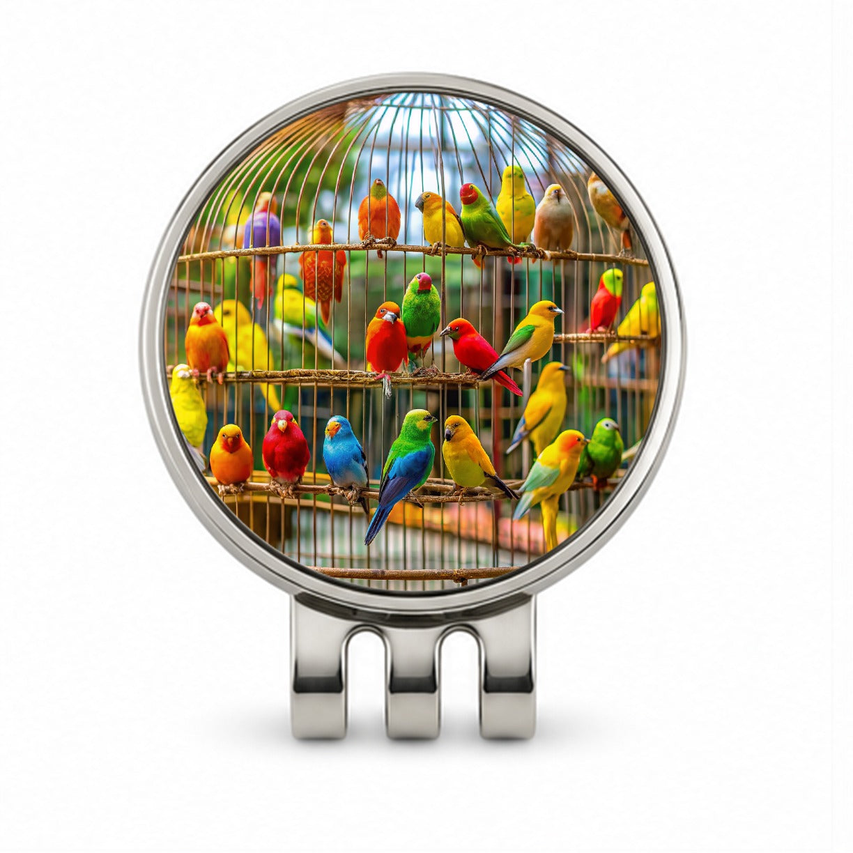Bird Cage with Canaries Golf Hat Clip with Ball Marker