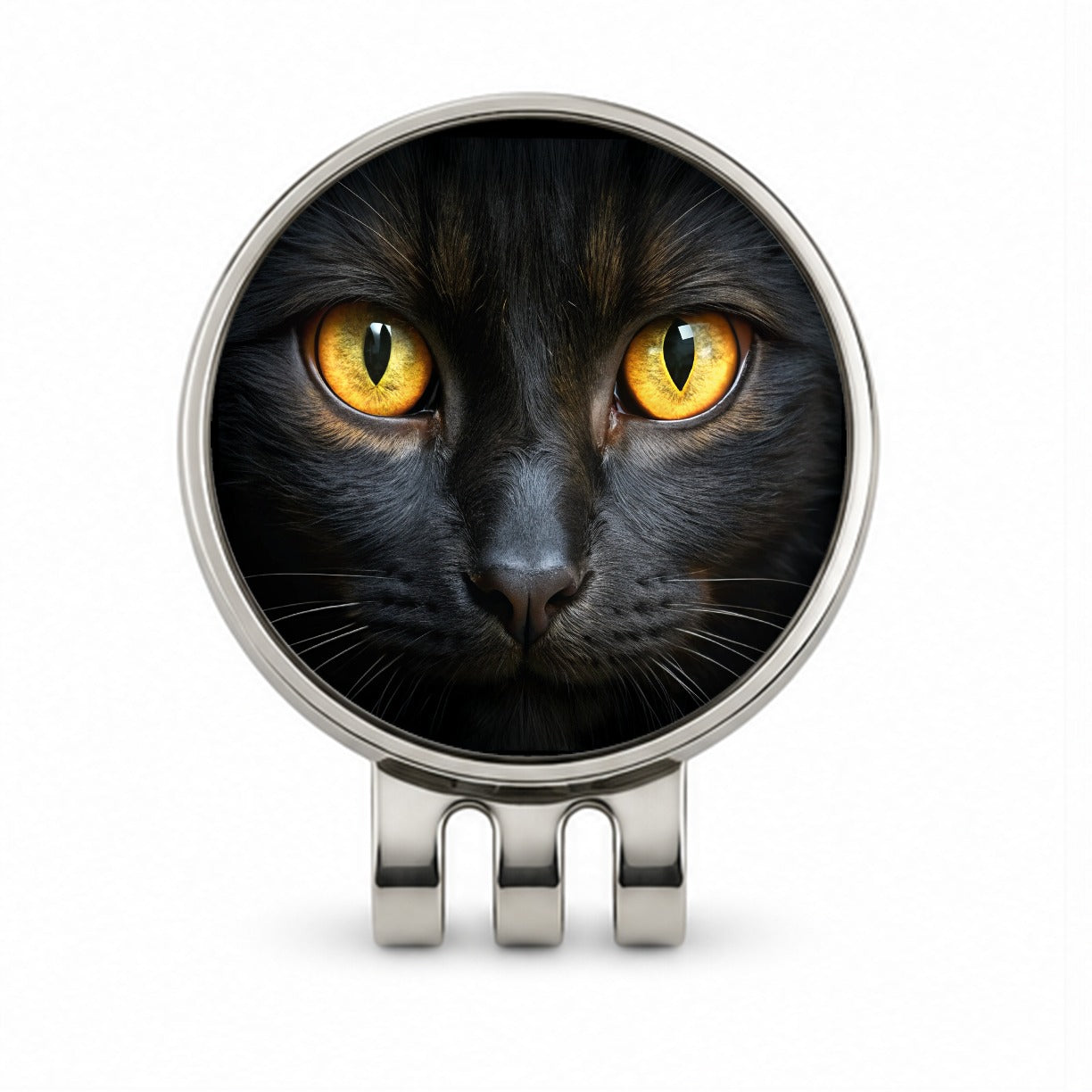 Black Cat with Gold Eyes Golf Hat Clip with Ball Marker