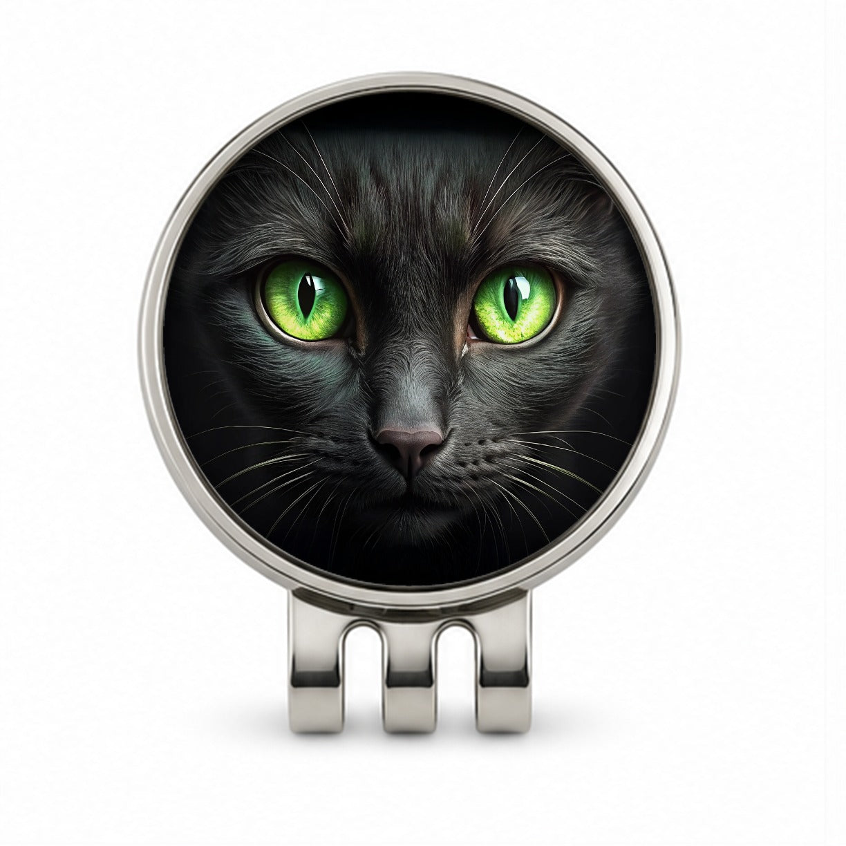 Black Cat with Green Eyes Golf Hat Clip with Ball Marker