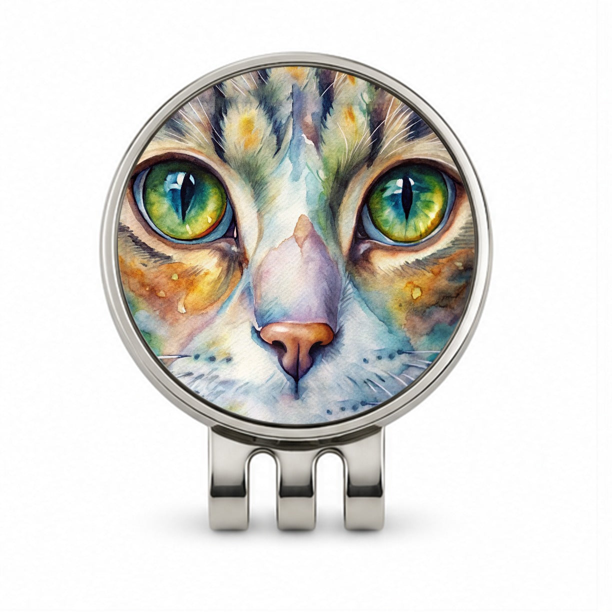 Cat Eyes Close-Up Watercolor Golf Hat Clip with Ball Marker