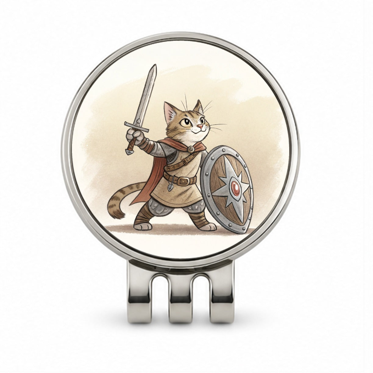 Cat With Sword And Shield Fantasy Medieval Cartoon Golf Hat Clip with Ball Marker
