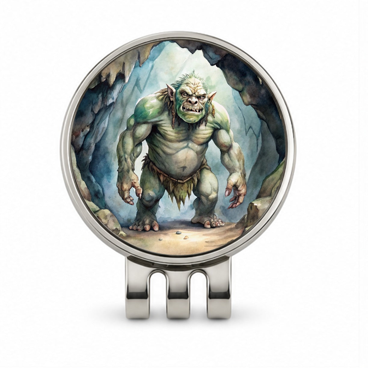 Cave Troll Fantasy Monster Watercolor Golf Hat Clip with Ball Marker