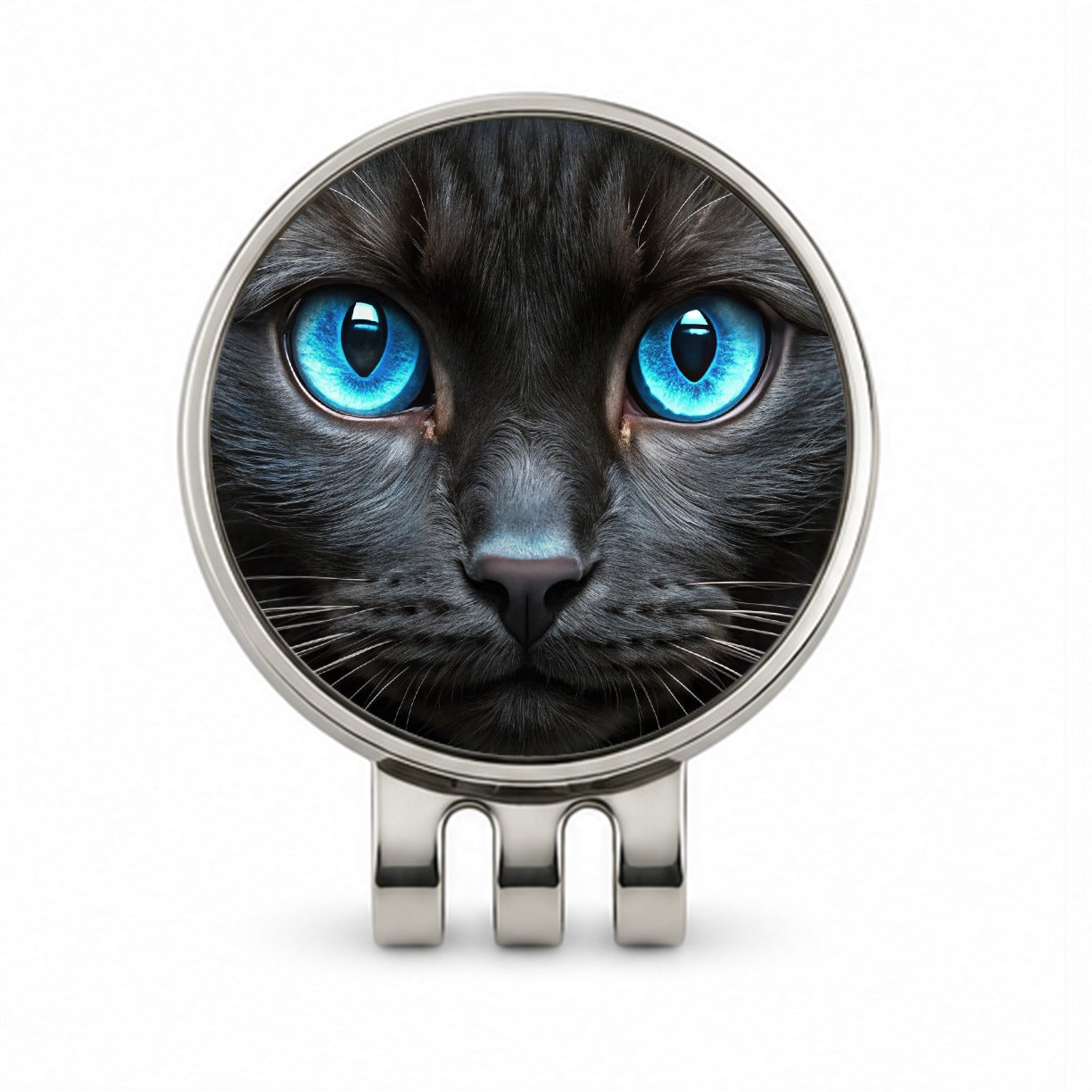 Close-Up Of Blue Cat Eyes Golf Hat Clip with Ball Marker