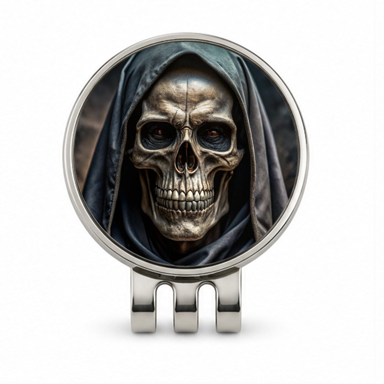 Close-Up Of Grim Reaper Skull Face Halloween Golf Hat Clip with Ball Marker