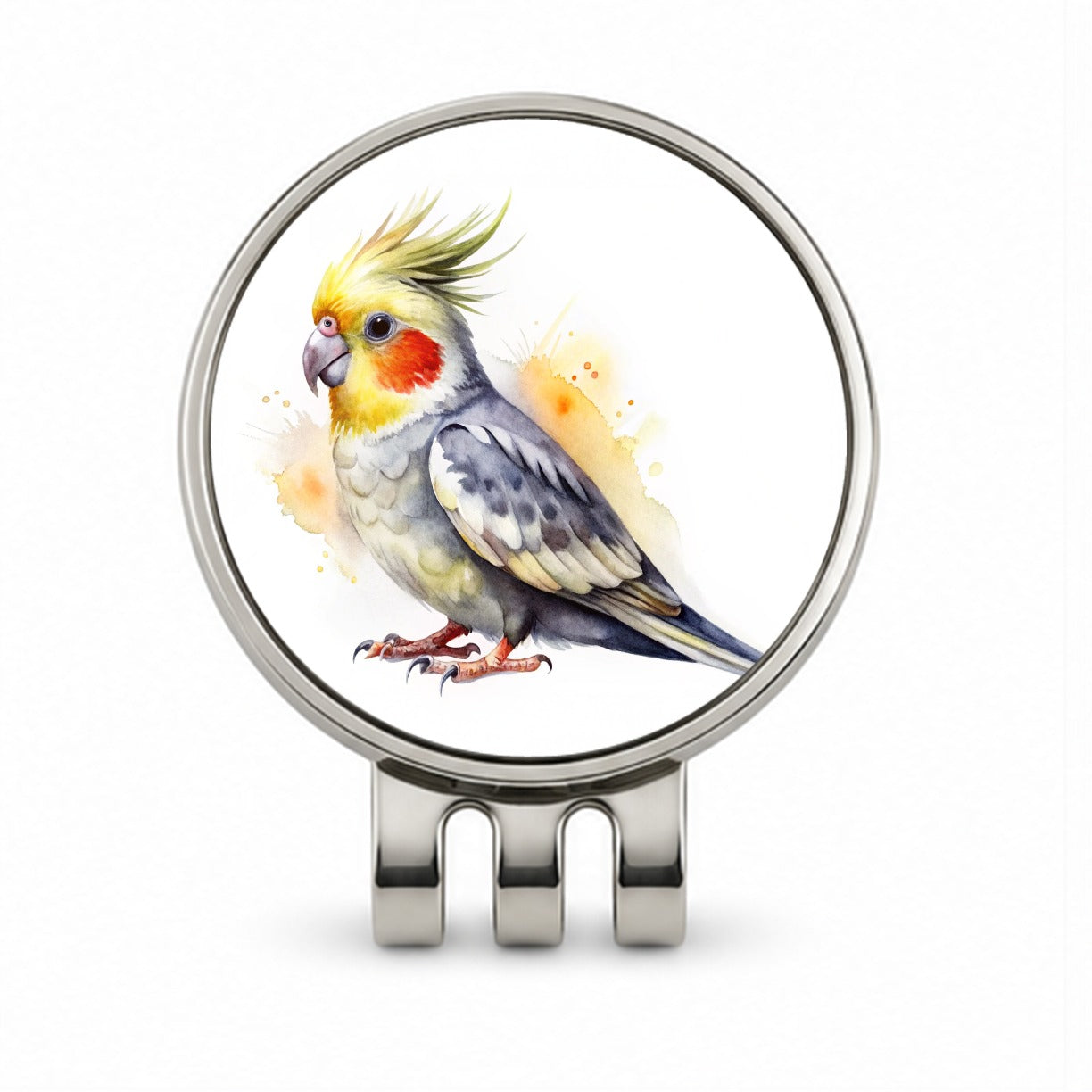 Cockatiel Parrot Bird Watercolor Golf Hat Clip with Ball Marker