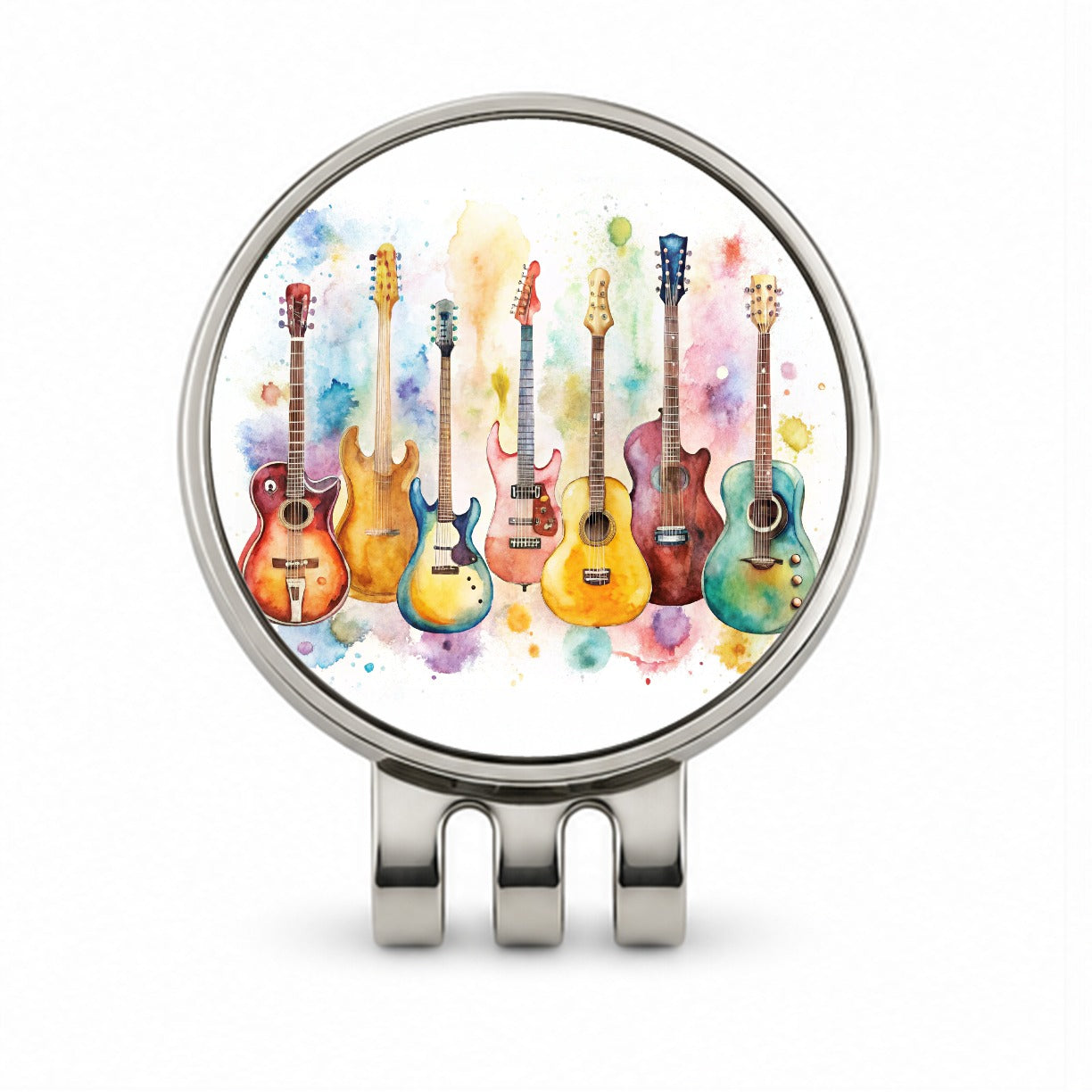Colorful Guitar Collection Watercolor Golf Hat Clip with Ball Marker