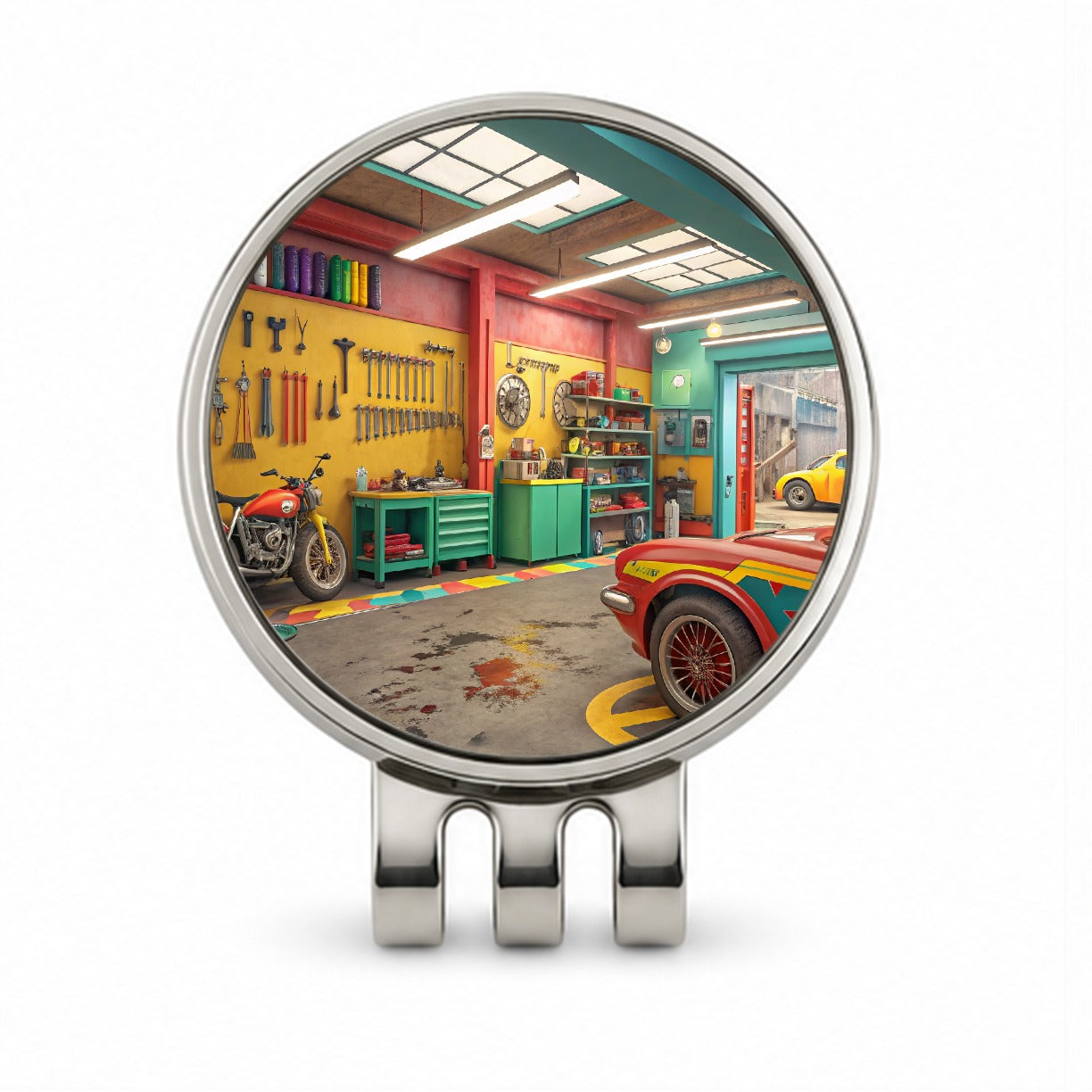 Colorful Mechanic's Garage Golf Hat Clip with Ball Marker
