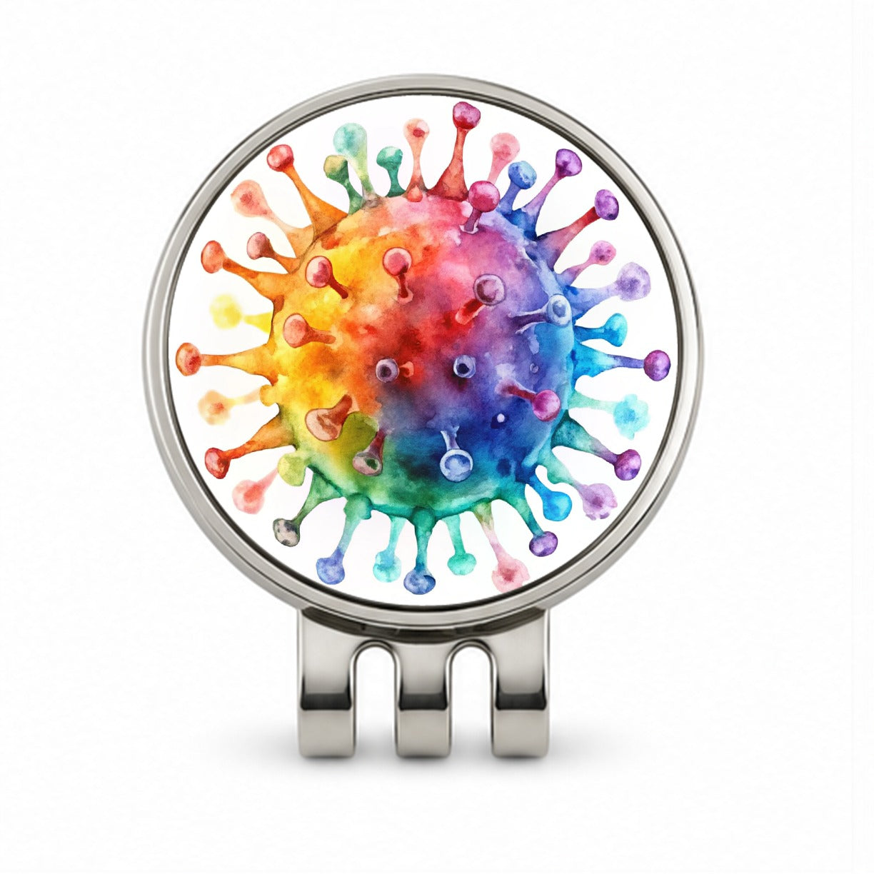Colorful Rainbow Virus Watercolor Golf Hat Clip with Ball Marker