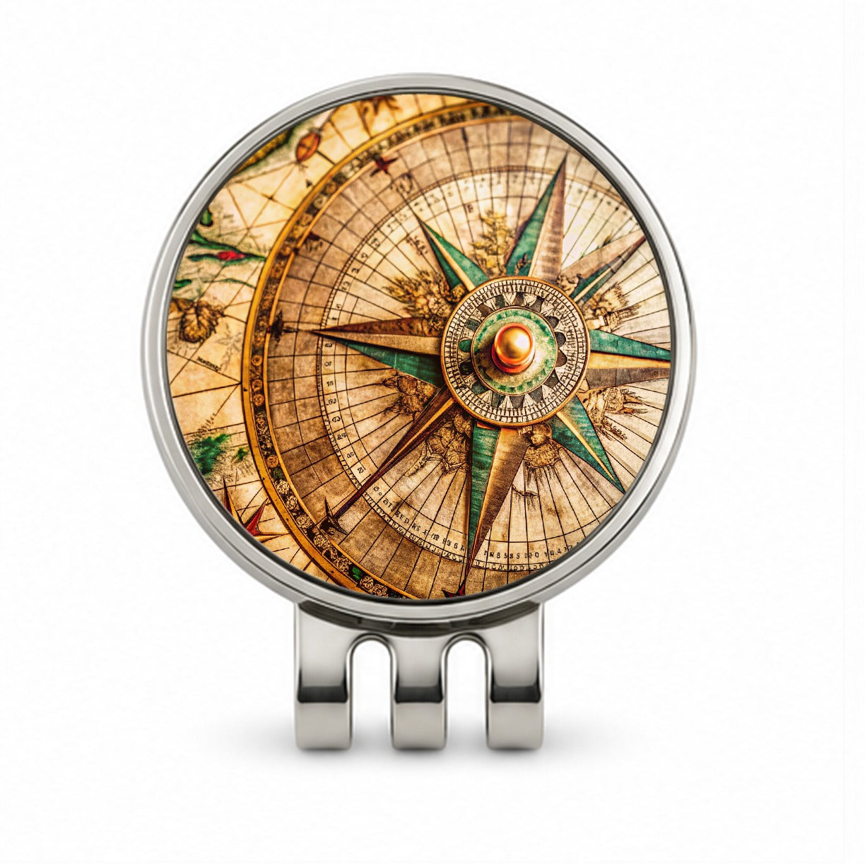 Compass Rose on an Ancient Nautical Maritime Map Golf Hat Clip with Ball Marker
