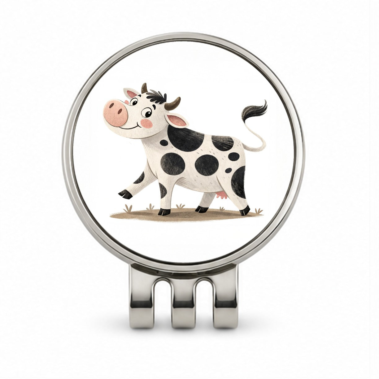 Cow Children's Illustration Style Golf Hat Clip with Ball Marker