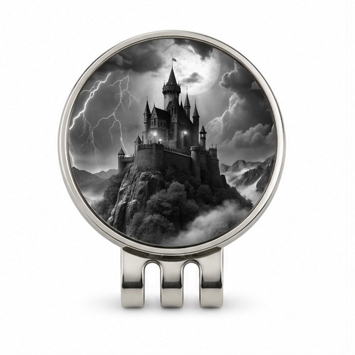 Dark and Foreboding Vampire Castle Golf Hat Clip with Ball Marker