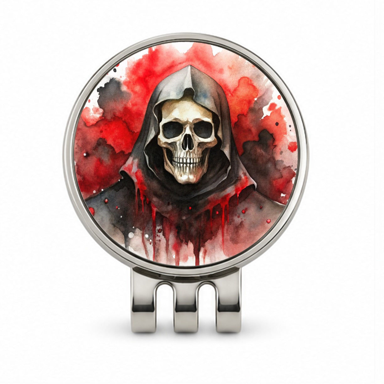 Death Grim Reaper Black Red Shades Watercolor Golf Hat Clip with Ball Marker