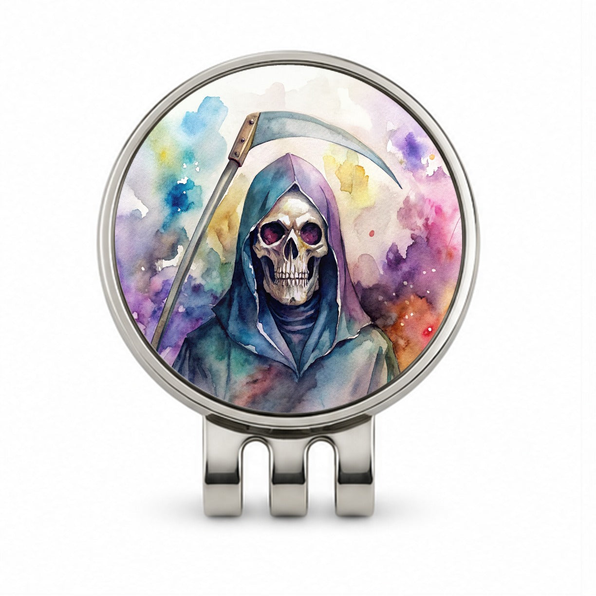 Death Grim Reaper Watercolor Halloween Golf Hat Clip with Ball Marker