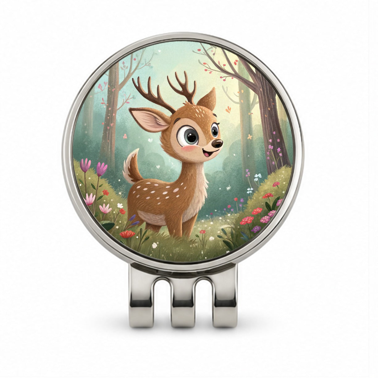 Deer Children's Illustration Style Golf Hat Clip with Ball Marker