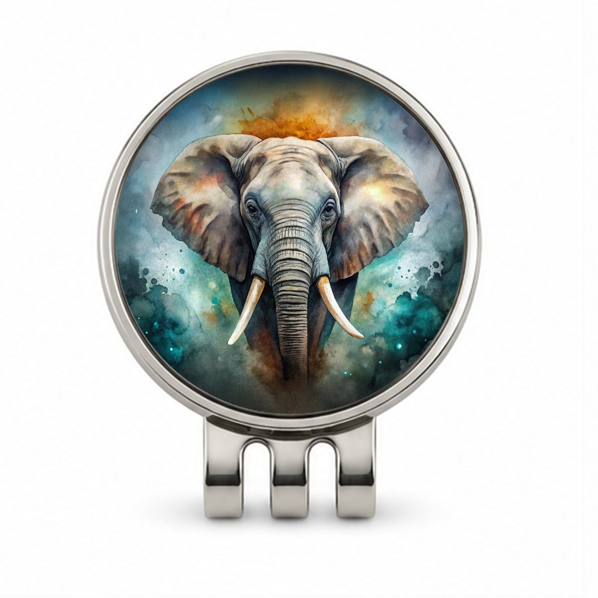Elephant on Black Watercolor Background Golf Hat Clip with Ball Marker